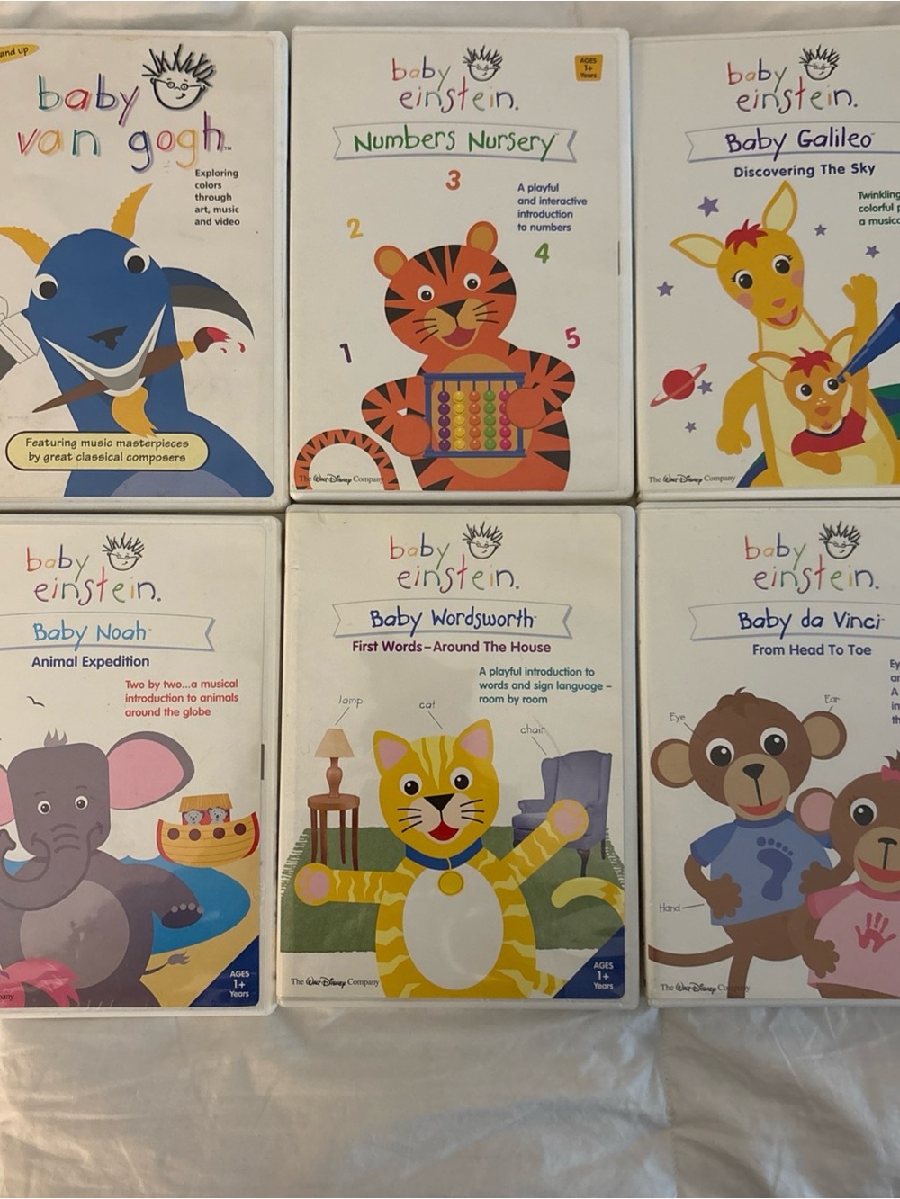 Baby Einstein 6 DVD Lot Galileo Numbers Van Gogh Da Vinci Wordsworth Noah Disney